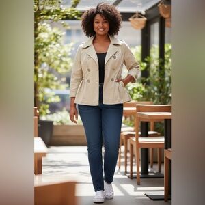 Serenade Women’s Khaki Light Tan Jacket with Metal Buttons 100% Cotton Size S